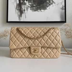 Quilted Natural Vegan Leather Double Flap chain crossbody handbag